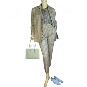 VINTAGE CIRCA 1990'S ANN TAYLOR LOFT GREEN & BLUE SILK PLAID PANT SUIT SIZE 14 - Picture 1 of 14