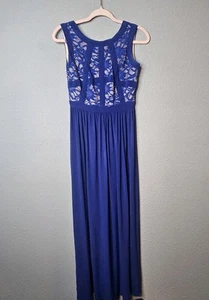 Morgan & Co Dress Womens Sz 3 / 4 Sleeveless Maxi Blue Lace Bridesmaid Bridal - Picture 1 of 12