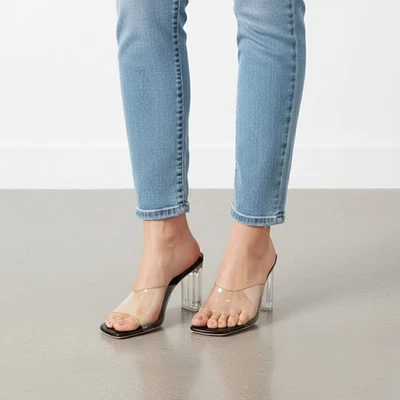 Sandalia Mules Desnudo Transparente Punta Abierta Perspex Tacón Alto Sin Cordones Foto 1 de 4