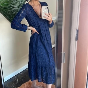 JOHNNY WAS Jade Sapphire Blue Embroidered Silk Blend Dress NWOT - Picture 1 of 8