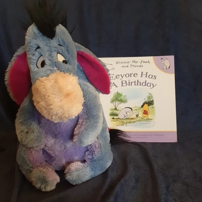 Disney Store Eeyore from Winnie The Pooh Plush Toy 12" approx + Birthday Book - Image 1 of 4