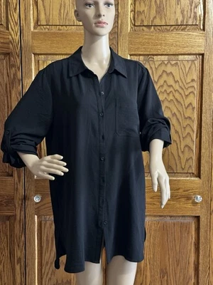 Camisa/blusa tribal para mujer, estilo abotonado con cuello, puño con botones, negra, XL Foto 1 de 4