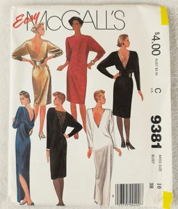 Vintage 80s McCall's Pattern 9381 Dress Low V Back Sheath 16 Uncut - Picture 1 of 3