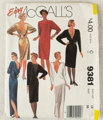 Vintage 80s McCall's Pattern 9381 Dress Low V Back Sheath 16 Uncut - Image 1 of 3
