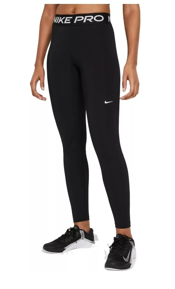 Women's Nike Pro Mid-Rise Mesh-Paneled Leggings Tight Training Pants Black M - Image 1 of 4