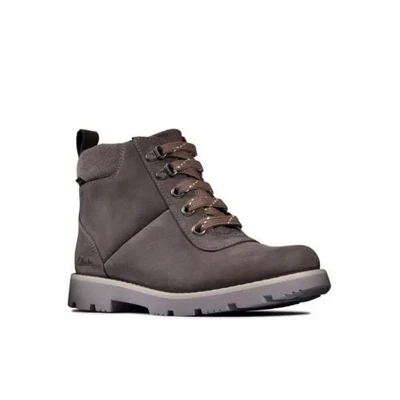 BNIB Clarks Boys HEATH GO GTX K Dark Grey Leather Waterproof Boots Size UK 11 G - Image 1 of 4