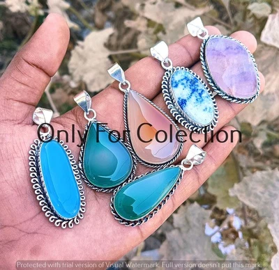 925 Sterling Silver Plated Rose Quartz & Mix Gemstone Pendant Lot Nice Jewelry - Image 1 of 3