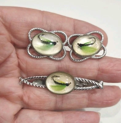 Clip de corbata de cabujón de pesca con mosca Anson ST de colección, juego de gemelos, 2", 1", A90 Foto 1 de 4