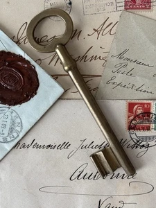 Antiker französischer großer Skelett Schlüssel 5 1/2" schwer massives Messing Chateau Paris Apart - Bild 1 von 24