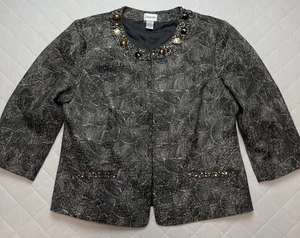 Chicos Women’s Blazer Size 2 Large Gray Black Beading Jacket Business Office - Picture 1 of 13