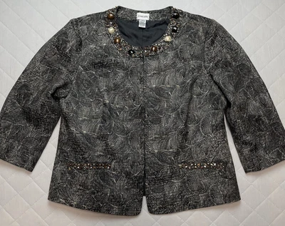 Blazer feminino Chicos tamanho 2 grande cinza preto jaqueta de miçangas escritório empresarial - Imagem 1 de 4