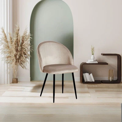 Sedia Despina in tessuto colore tortora e gambe in metallo nero - Immagine 1 di 4