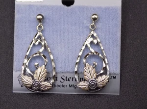 Wheeler Dakota Sterling Silver Vintage Black Hills Roses & Leaves Post Earrings - Picture 1 of 7