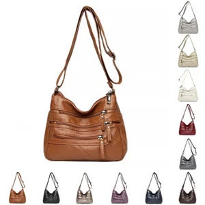 Bolso de hombro informal con múltiples cremalleras de cuero liso para mujer - Imagen 1 de 28