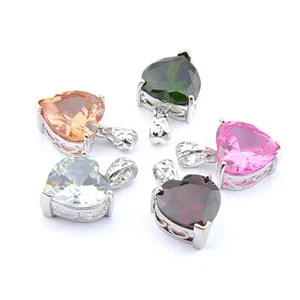 Gift 5PCS Heart Citrine White Blue Topaz Garnet Onyx Silver Necklace Pendants - Picture 1 of 4