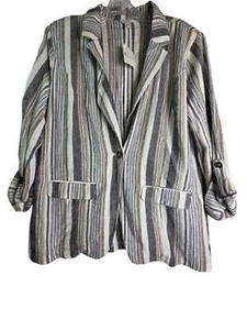Damen Leinen/Rayon Jacke EST. Blazer Größe M von C 1946 mehrfarbig gestreift - Bild 1 von 8