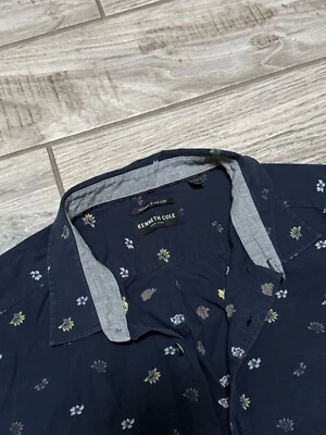 Kenneth Cole Azul Marino Floral Manga Corta Hombre XL Camisa Abotonada Foto 1 de 3