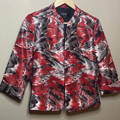 Chaqueta Blazer Kasper Frente Abierto Mujer Talla 8 Rojo Gris Abstracto Forrado Artístico Foto 1 de 4