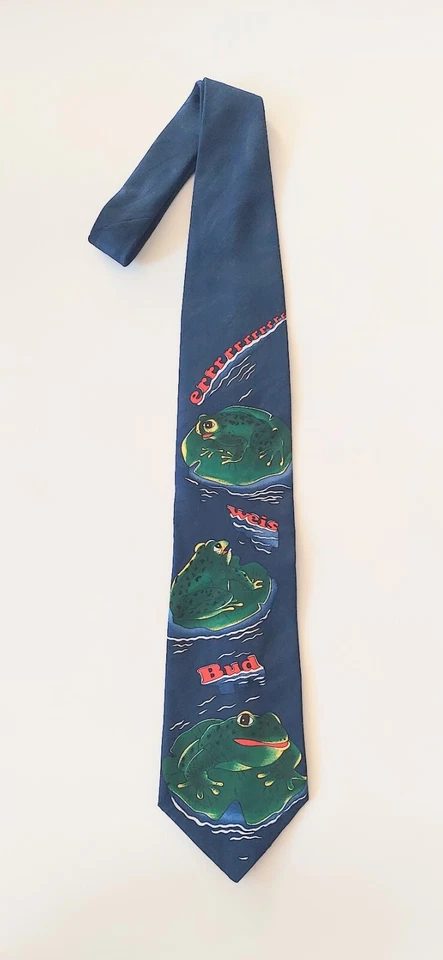 Budweiser Bud Light Men's Tie Genuine Collection Frogs Lily Pads 1996 MMG Corp - Image 1 of 4