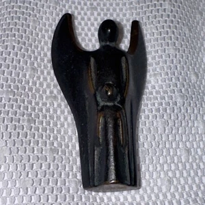 Vintage / Primitive Solid Bronze Angel With Child Sculpture 3" - Picture 1 of 4