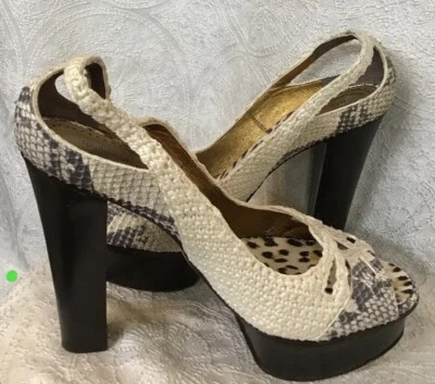 Roberto Cavalli Zapato Plataforma Natural Serpiente Crochet Ribete Peep Toe Nuevo Talla 38 Foto 1 de 4
