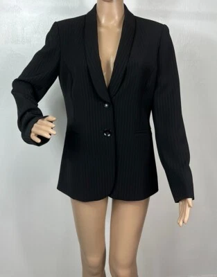 Blazer Alex Marie Negro Rayas Cuello Chal Cierre Dos Botones Talla 6 Foto 1 de 4
