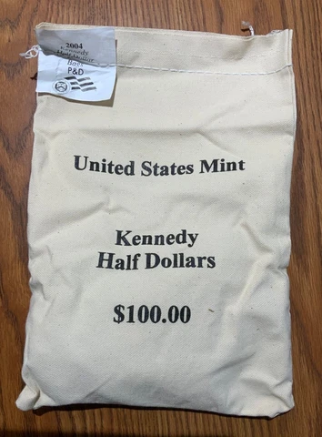 2004 P&D Kennedy Half Dollars Uncirculated $100 U.S. Mint sewn bag-Free Shipping Cover