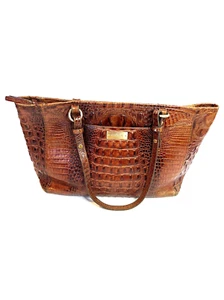 BRAHMIN Classic Pecan Brown Leather Shoulder Tote Bag - Picture 1 of 19