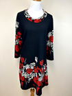 Funky People XL Black Red Gray Rose Sweater Dress 3/4 Sleeve