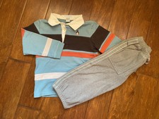 Boys 2pc Janie and Jack Penguin Polo Shirt Fleece Gray Pants 3 3T