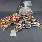 Wood Sewing Christmas Garland Threads Spools Button Wheels Lot of 3