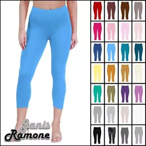 Womens Plain 3/4 Leggings Cropped Basic Workout Yoga Active Casual Capri Pants - Picture 1 of 151