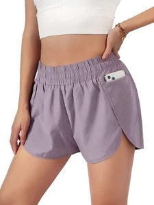 Women's Quick-Dry Running Shorts Sporty Workout Gym Athletic Shorts with Pock... - Picture 1 of 6