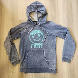 Neff Hoodie Womens Medium Gray Purple Face Graphic Pullover Sweatshirt  - Picture 1 of 8