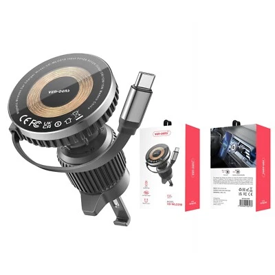 Supporto Magnetico Per Auto Ven-Dens 15W Caricatore Wireless Con Cavo Retrattile - Immagine 1 di 4