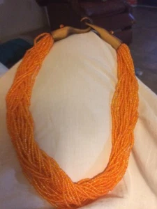 One Of A Kind Ethnic Women’s Beaded Necklace With Handmade Wood Clasp - Picture 1 of 6