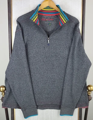 ROBERT GRAHAM Talla 2XL Hombres Tejido Gofre 1/4 Cremallera Gris Algodón Pullover Sudadera Foto 1 de 4