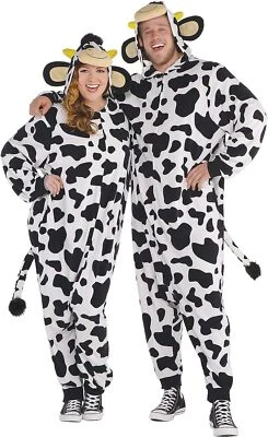 Cow Zipster Jumpsuit Farm Barnyard Animal Fancy Dress Up Halloween Adult Costume - Image 1 of 2