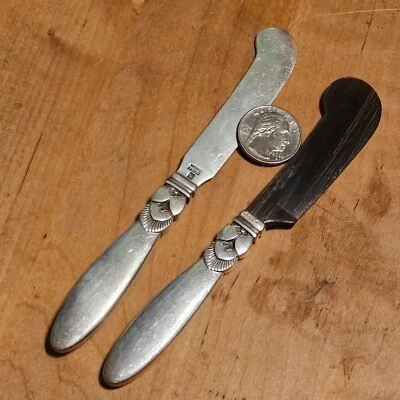 Cuchillo de mantequilla antiguo raro Georg Jensen cactus de plata esterlina hoja de hueso natural Foto 1 de 4