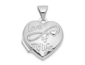 14K White Gold LOVE OF MY LIFE Heart Locket Pendant (NO CHAIN) - Picture 1 of 4
