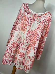 SIgrid Olsen 2X Shirt Top White Pink Floral Beaded Lightweight Knit Lined J4 - Picture 1 of 6