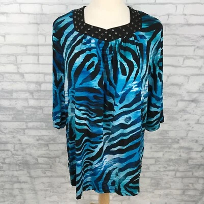 Camiseta túnica azul Maggie Barnes talla 4X de viaje tejida manga 3/4 con cuentas Foto 1 de 4