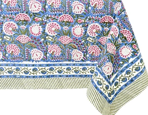 Clover Pink 100% Cotton Fall Tablecloth, Handblock Print Rectangle Table Cover f - Picture 1 of 4