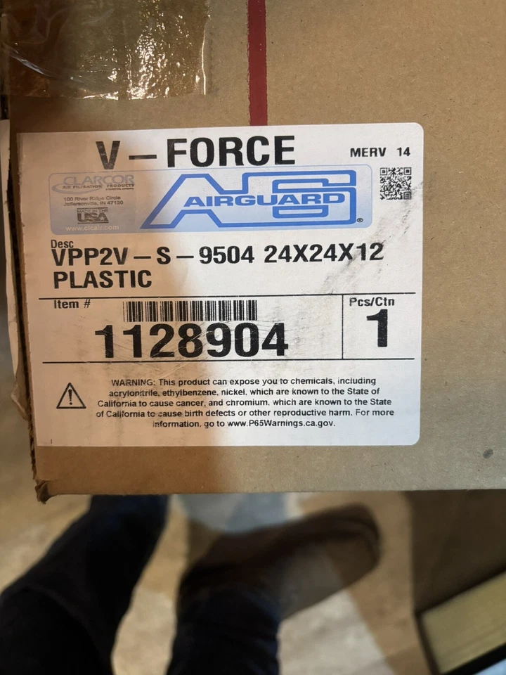 Manipulador de Aire 4PY76 V-Bank Filtro de Aire 24" x 24" x 12" Merv 14 Fibra de Vidrio 2 Vs Foto 1 de 2