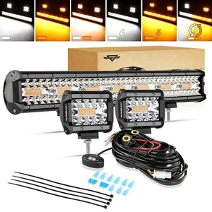 AUXBEAM 20" LED Light Bar + 4" Pods Offroad Driving White&Amber 6 Modes For Ford - Picture 1 of 12