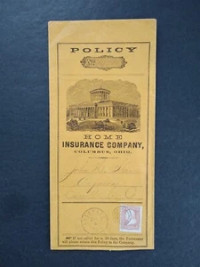 Ohio: Columbus 1860s #65 Home Insurance Policy Legal Size Envelope - Bild 1 von 2