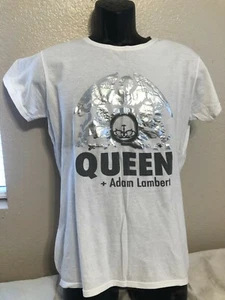 QUEEN w/ ADAM LAMBERT 2017 Tour DOUBLE-SIDED WOMENS WHITE T-SHIRT - SIZE XL - Picture 1 of 2