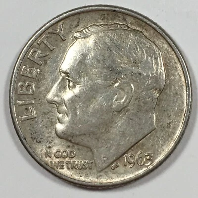 1963 Roosevelt Dime - Extremely Fine (XF) KM#195 - 90% Silver - D63PX - Image 1 of 4