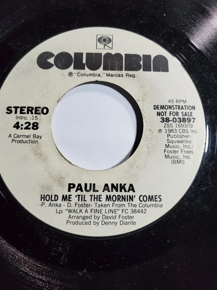 PAUL ANKA- Hold Me 'Til The Mornin' Comes PROMO 45 RPM 7" VINYL VG+ F105 - Image 1 of 1