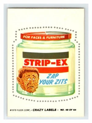 Tarjeta coleccionable Fleer 1979 pegatina Crazy Labels Strip-Ex Zap Your Zits #48 B126 Foto 1 de 2
